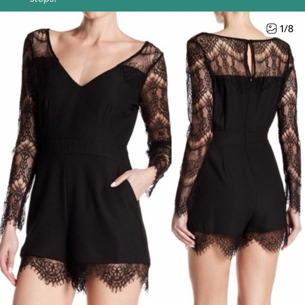 NWT {Cupcakes & Cashmere} Black Lace Short Romper